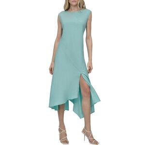 DKNY Womens Sleeveless Side-Slit Asymmetric-Hem Dress 6 Seafoam - NWT